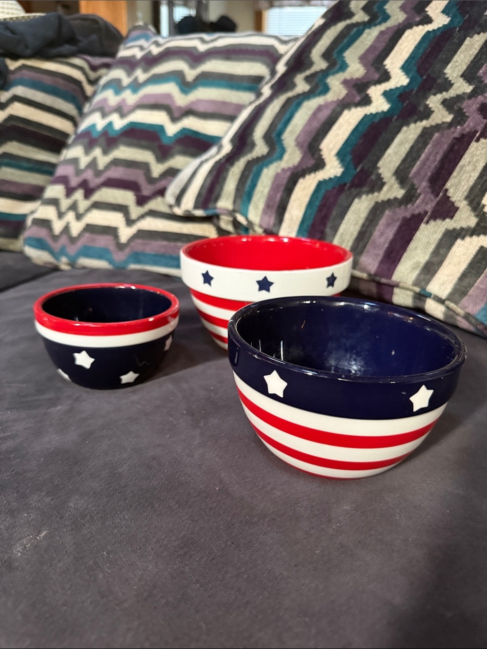 Patriotic Red, White & Blue Ceramic Nesting Bowls - Set of 3